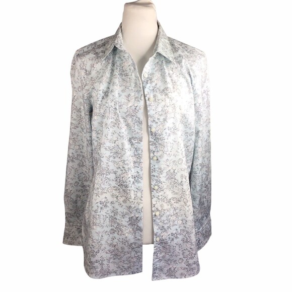 Ann Taylor Shirt Sz 10 Women's Button Down Blue Floral Long Sleeve - Picture 1 of 11